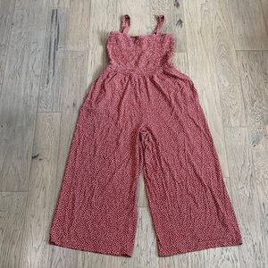 Old Navy Red Polka Dot Smocked Jersey Wide-Leg Jumpsuit Size Medium